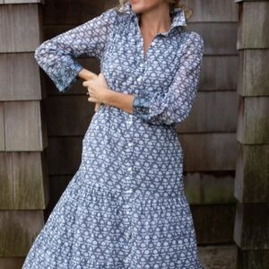 Marea Blue gray flounce floral flounce shirt Dress